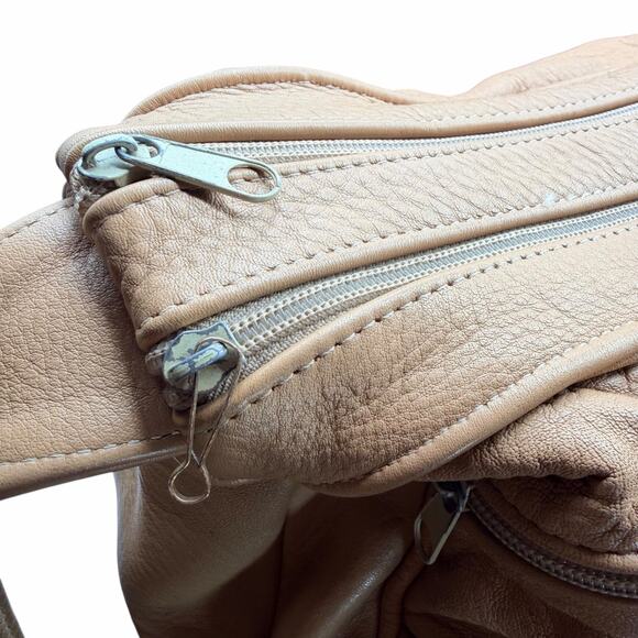 Vintage Genuine Leather Mexico Tan Crossbody Shoulder Bag Slouchy Boho - Picture 12 of 12
